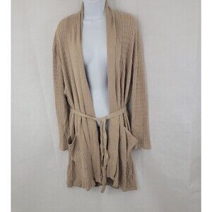 ARLOTTA Studio Womens Cable Knit Cardigan Sz M Cashmere Blend Tan Belted Luxury